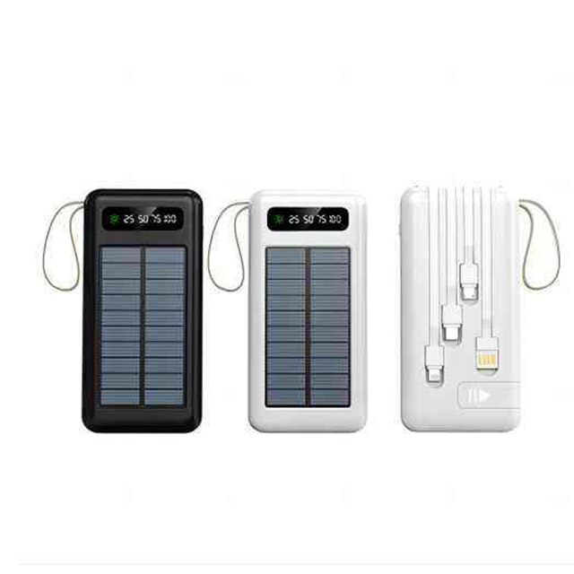 Banco de energía solar portátil con cables USB