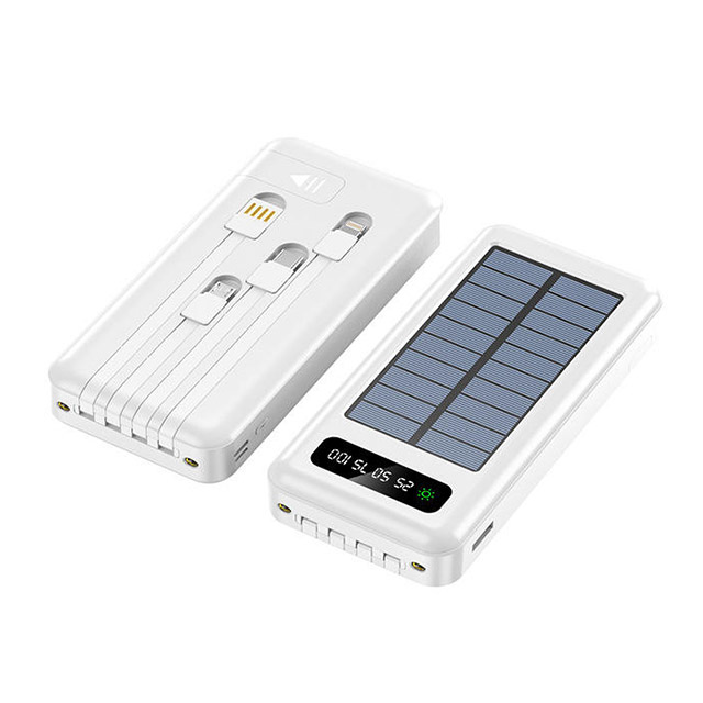 Banco de energía solar portátil con cables USB